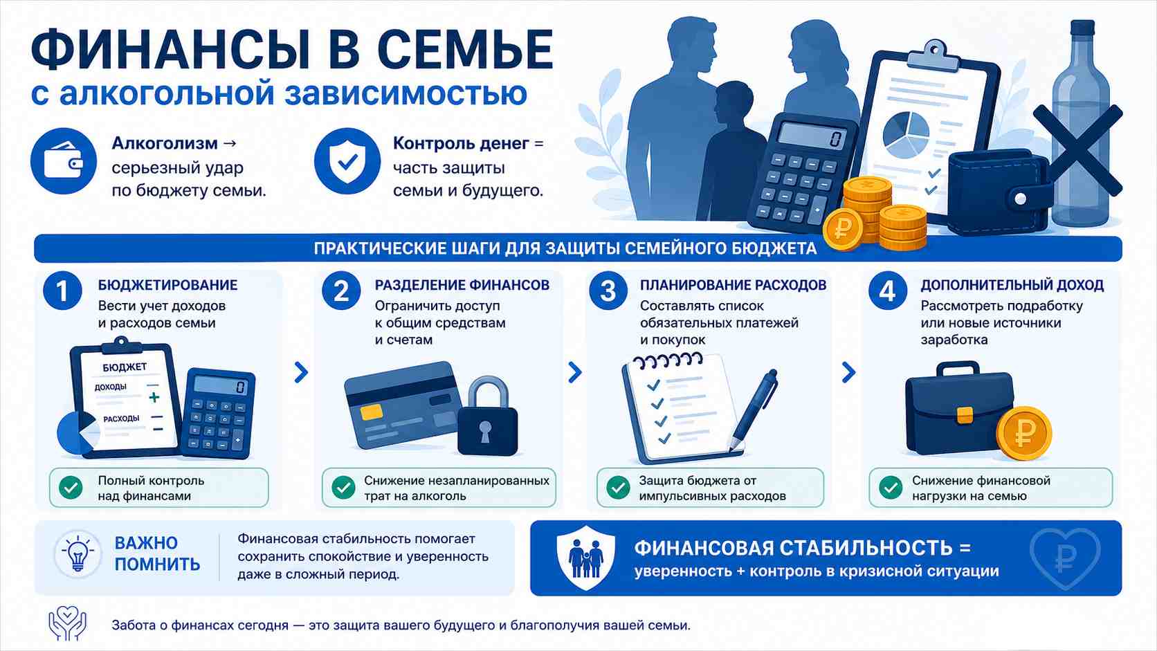 Инфографика о защите семейного бюджета при алкогольной зависимости